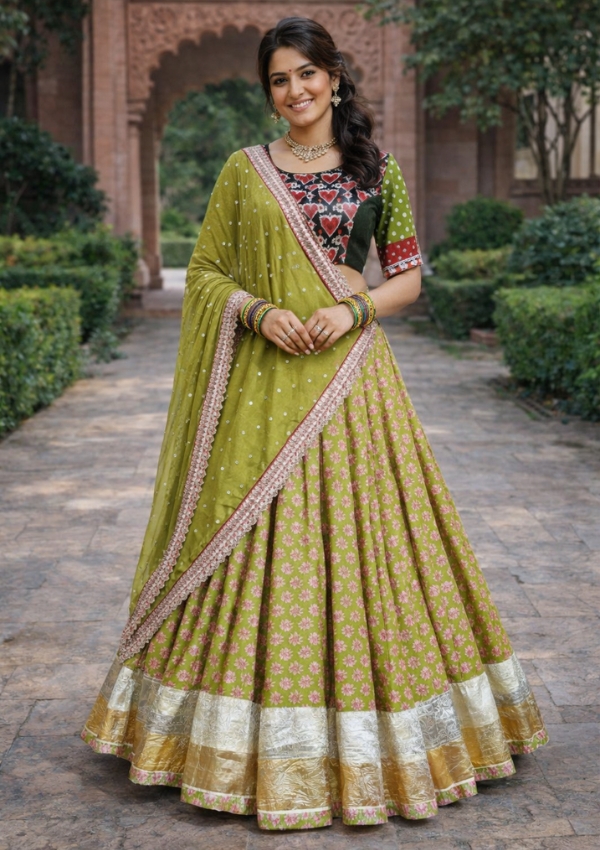 Green Pink Golden Navratri Choli Set